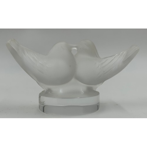 296 - Maison Lalique Love Birds measuring 7.5cm wide and 4.5 high together with a Lalique Love Heart penda... 