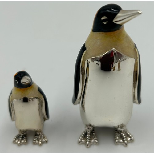 907 - Saturno Sterling Silver and Enamel Ornaments.  Made in Italy. 2 x Penguin 7cm and 4cm;  2 x Barn Owl... 