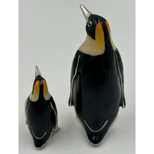 907 - Saturno Sterling Silver and Enamel Ornaments.  Made in Italy. 2 x Penguin 7cm and 4cm;  2 x Barn Owl... 