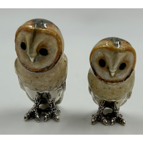 907 - Saturno Sterling Silver and Enamel Ornaments.  Made in Italy. 2 x Penguin 7cm and 4cm;  2 x Barn Owl... 