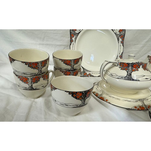 158 - A Crown Ducal Orange Tree tea service to include: - Teapot stand and two teapots; five teacups; two ... 