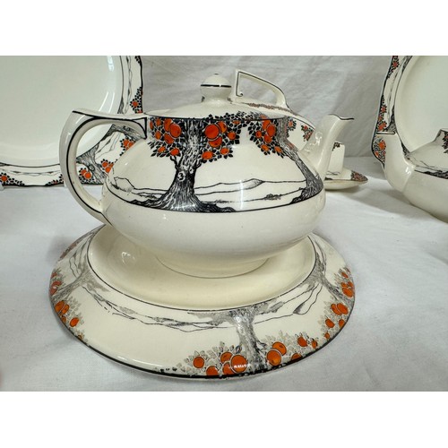 158 - A Crown Ducal Orange Tree tea service to include: - Teapot stand and two teapots; five teacups; two ... 