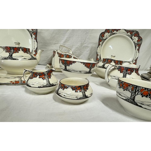 158 - A Crown Ducal Orange Tree tea service to include: - Teapot stand and two teapots; five teacups; two ... 