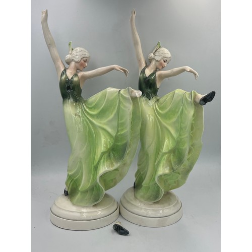 148 - Two Katzhütte dancing lady figurines, 29cm h.