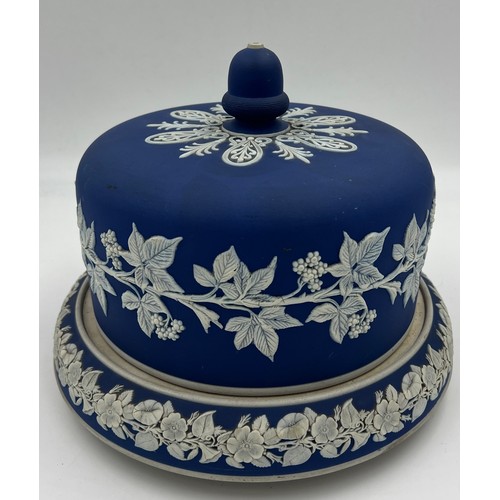 147 - A 19thC dark blue Jasperware Stilton dish. Approximately 23cm h x 30 d.