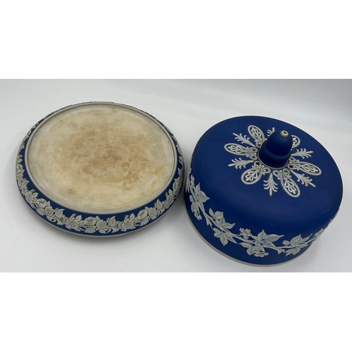 147 - A 19thC dark blue Jasperware Stilton dish. Approximately 23cm h x 30 d.