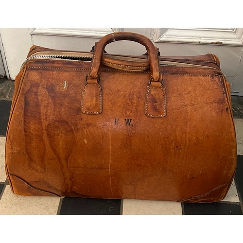 716 - Vintage leather suitcase, 53w x23d  x36h.