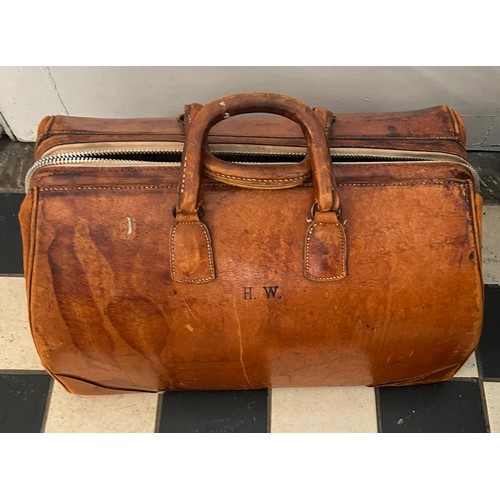 716 - Vintage leather suitcase, 53w x23d  x36h.