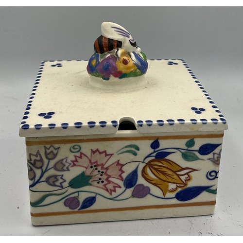 141 - A Poole honey box together with a silver rimmed yellow glass vase, 21cm h.