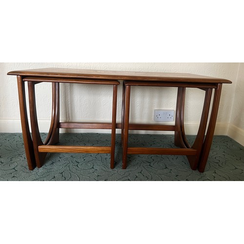 22 - Nest of G Plan tables, one long and two nesting tables, gold markings to underside. 99cm w x 50cm d ... 