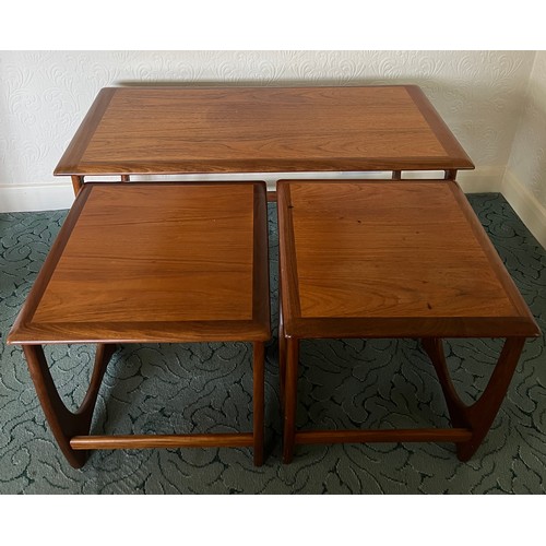 22 - Nest of G Plan tables, one long and two nesting tables, gold markings to underside. 99cm w x 50cm d ... 