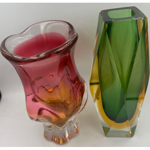 305 - Two mid 20thC glass vases to include Murano sommerso 21cm h and Czechoslovakian Chribska.