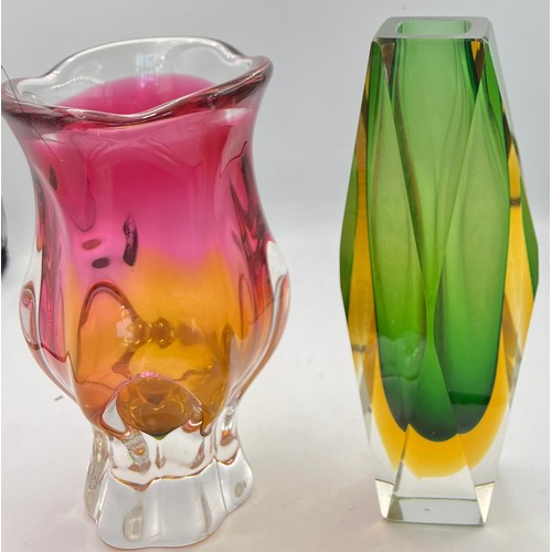 305 - Two mid 20thC glass vases to include Murano sommerso 21cm h and Czechoslovakian Chribska.