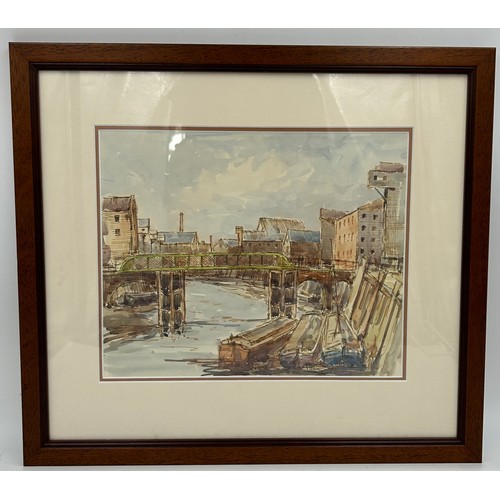 1387 - A framed watercolour of the River Hull. Indistinctly signed lower right. Image 25 x 30.5cm.