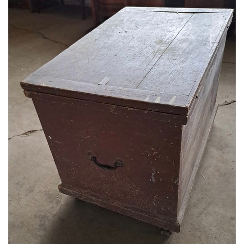 19 - A large vintage pine chest filled with an assortment of tools.