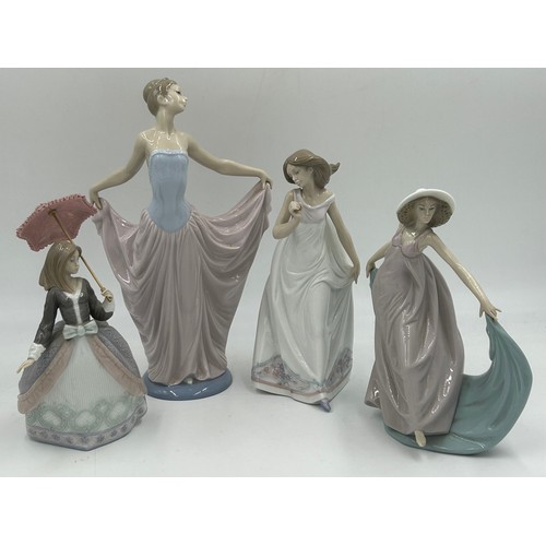 129 - Four Lladro figures : Dancer no 5050 height 32cm, Spring Dance 5663, Angela no 5211 and Afternoon Pr... 