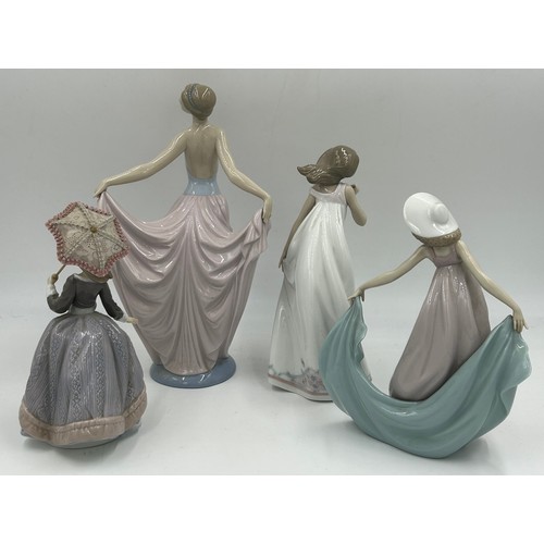 129 - Four Lladro figures : Dancer no 5050 height 32cm, Spring Dance 5663, Angela no 5211 and Afternoon Pr... 