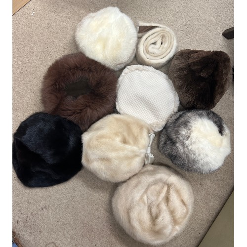 711 - Eight various vintage fur hats and a mink belt.