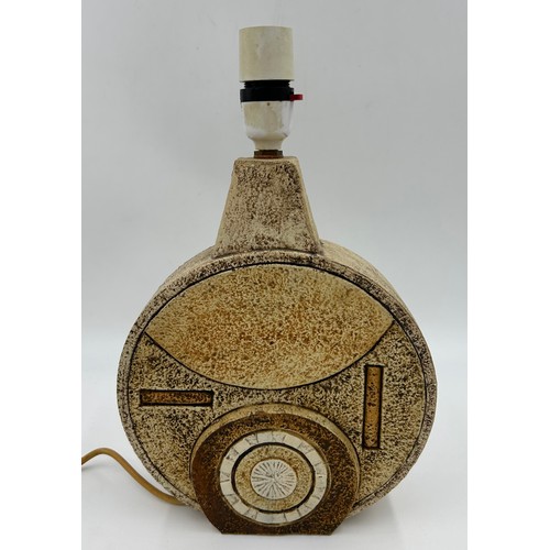 114 - Troika Pottery Wheel Lamp with geometric relief motifs. Signed to base Troika Cornwall. Ht to top of... 