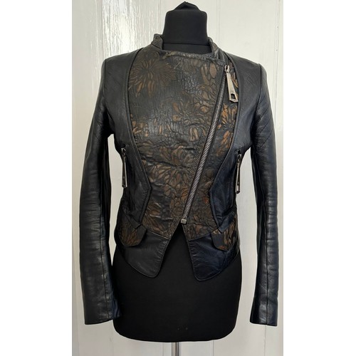 702 - A real black leather jacket by Deja - Vu along with a genuine black leather Gucci Marmont bag. Jacke... 