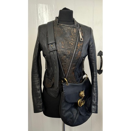 702 - A real black leather jacket by Deja - Vu along with a genuine black leather Gucci Marmont bag. Jacke... 