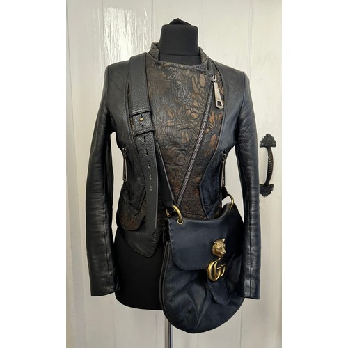 702 - A real black leather jacket by Deja - Vu along with a genuine black leather Gucci Marmont bag. Jacke... 