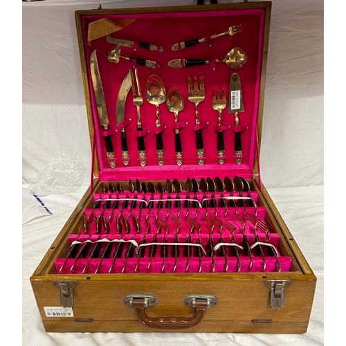 1336 - A 1963 Siamese cutlery canteen containing 144 pieces (12 place setting), gilt coloured bronze marked... 