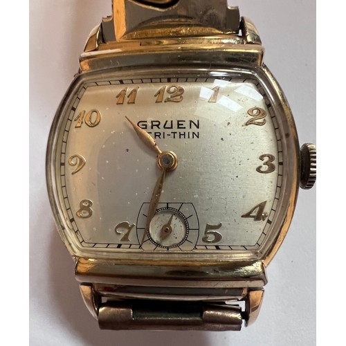 789 - A pre 1940's manual Gruen Veri-thin wristwatch with subsidiary seconds dial. 15 jewel, patent no. C1... 