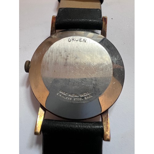 790 - A Gruen Precision wristwatch with subsidiary seconds dial on black leather strap.

Good working orde... 