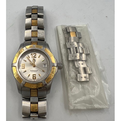 781 - A Tag Heuer Professional wristwatch with 18 carat gold and stainless steel bracelet. With spare link... 