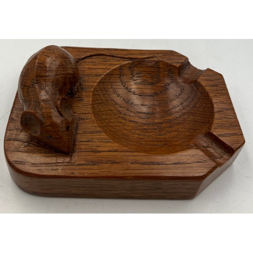 69 - A Robert Thompson of Kilburn, Mouseman ashtray with carved signature mouse. 10cm x 7.5cm.