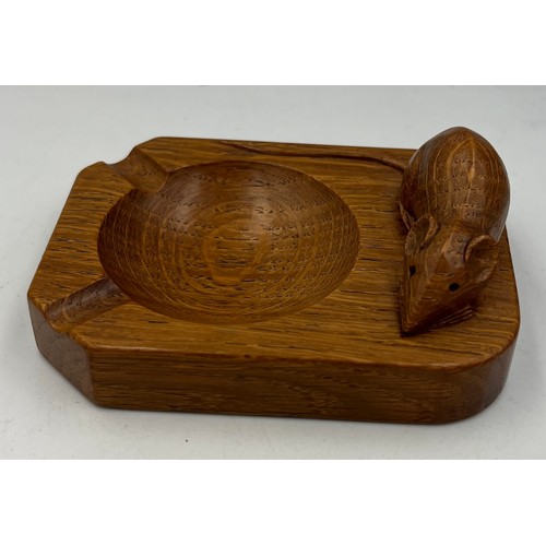 68 - A Robert Thompson of Kilburn, Mouseman ashtray with signature mouse. 10cm x 7.5cm.