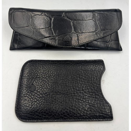 697 - A black leather Mulberry glasses case 17cm x 7cm together with a black leather telephone case 12cm x... 