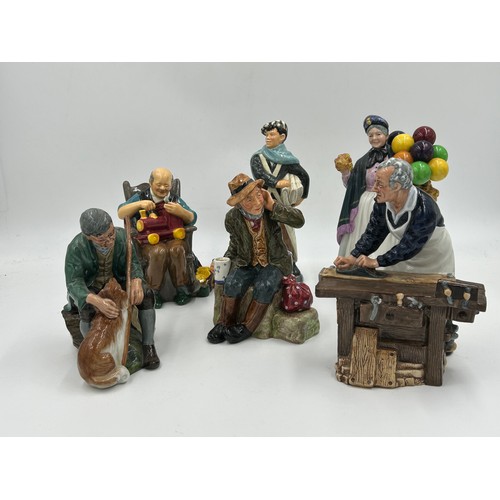 105 - A collection of 6 Royal Doulton figurines to include 'The Carpenter' HN 2678, 'The Toymaster' HN 225... 