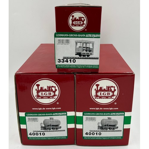 1225 - L.G.B. Lehmann-Gross-Bahn boxed models to include 40010  Water, 40010 Milk, TGLR Wagon in un associa... 