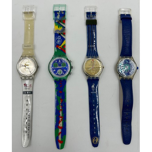 774 - Four Swatch Watches: 50th Anniversary of The United Nations,  1996 Atlanta Olympics Team GB, SLK100 ... 