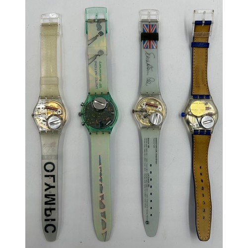 774 - Four Swatch Watches: 50th Anniversary of The United Nations,  1996 Atlanta Olympics Team GB, SLK100 ... 