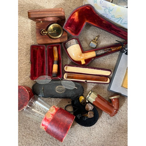 1351 - A miscellaneous lot to include Meerschaum, silver and amber cased pipe, cheroot holder, Dunhill ligh... 