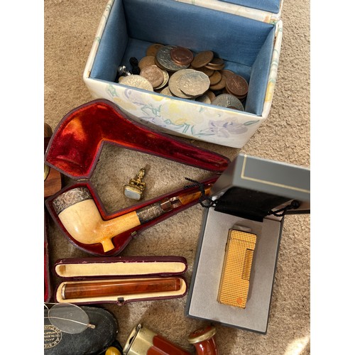 1351 - A miscellaneous lot to include Meerschaum, silver and amber cased pipe, cheroot holder, Dunhill ligh... 