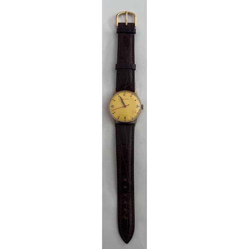 767 - A Bulova 1951 gentleman's wristwatch, 10k gold filled with red second hand on alligator calf strap i... 