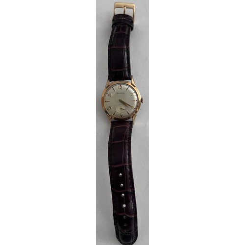 768 - A 1956 manual 10k gold plated Bulova NY Executive Retro Curvex wristwatch with subsidiary seconds di... 