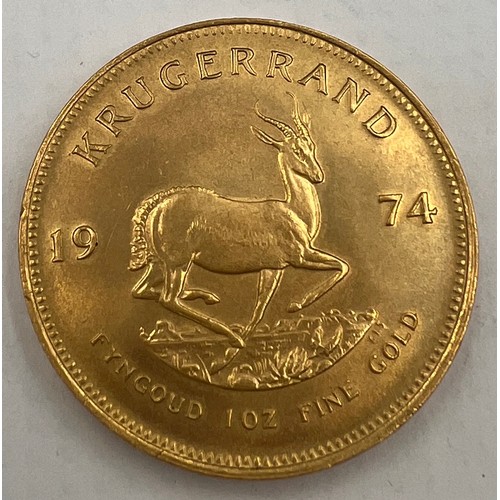 834 - A South African full gold Kruggerand 1974.