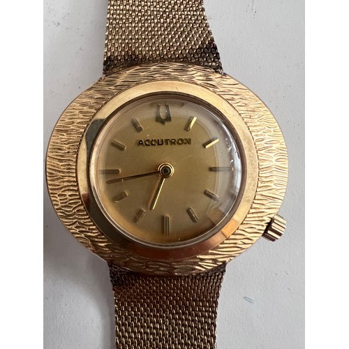 765 - Two vintage Bulova Accutron quartz 10K gold filled cased wristwatches on gold plated bracelets, one ... 