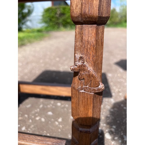 71 - Wilf Hutchinson & Son Squirrelman oak stool with adzed top together with an unmarked oak tripod tabl... 