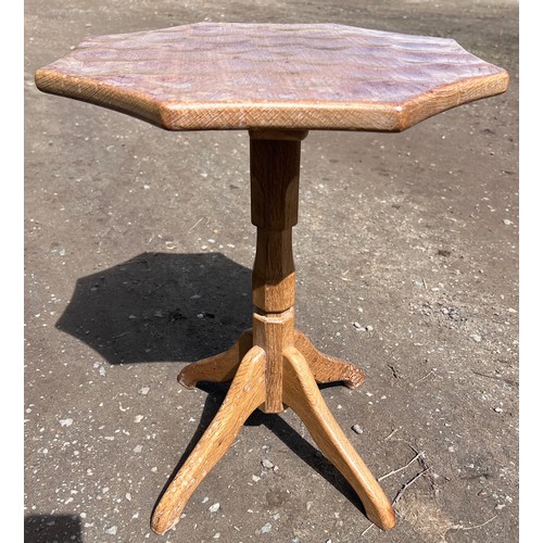 71 - Wilf Hutchinson & Son Squirrelman oak stool with adzed top together with an unmarked oak tripod tabl... 