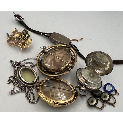 686 - A collection of 19th and 20thC jewellery and watches to include hallmarked silver sovereign holder B... 