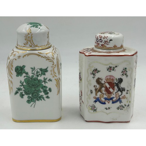 92 - Two 19th century Porcelain Tea Caddies by Samson of Paris, one with armorial crest, one with inside ... 