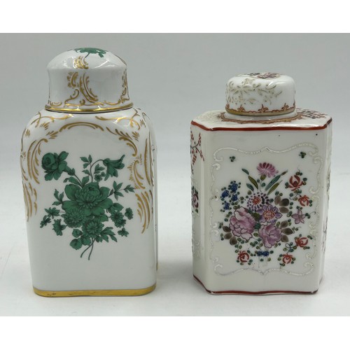 92 - Two 19th century Porcelain Tea Caddies by Samson of Paris, one with armorial crest, one with inside ... 