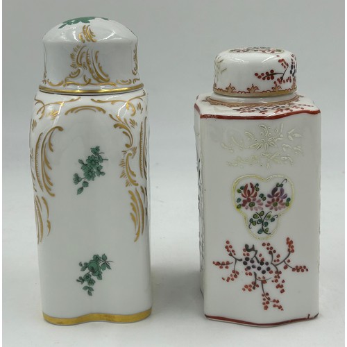 92 - Two 19th century Porcelain Tea Caddies by Samson of Paris, one with armorial crest, one with inside ... 