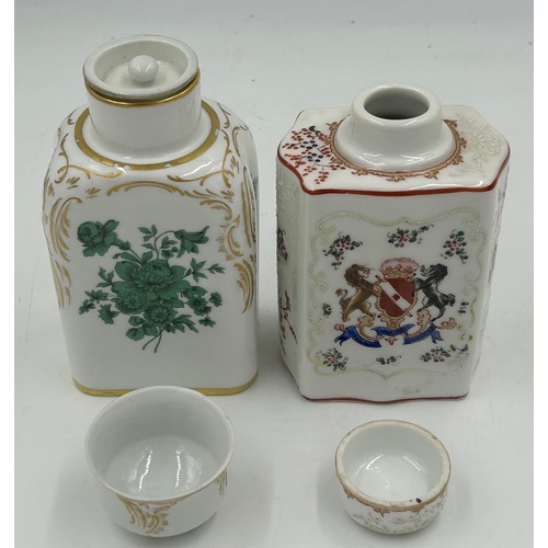 92 - Two 19th century Porcelain Tea Caddies by Samson of Paris, one with armorial crest, one with inside ... 